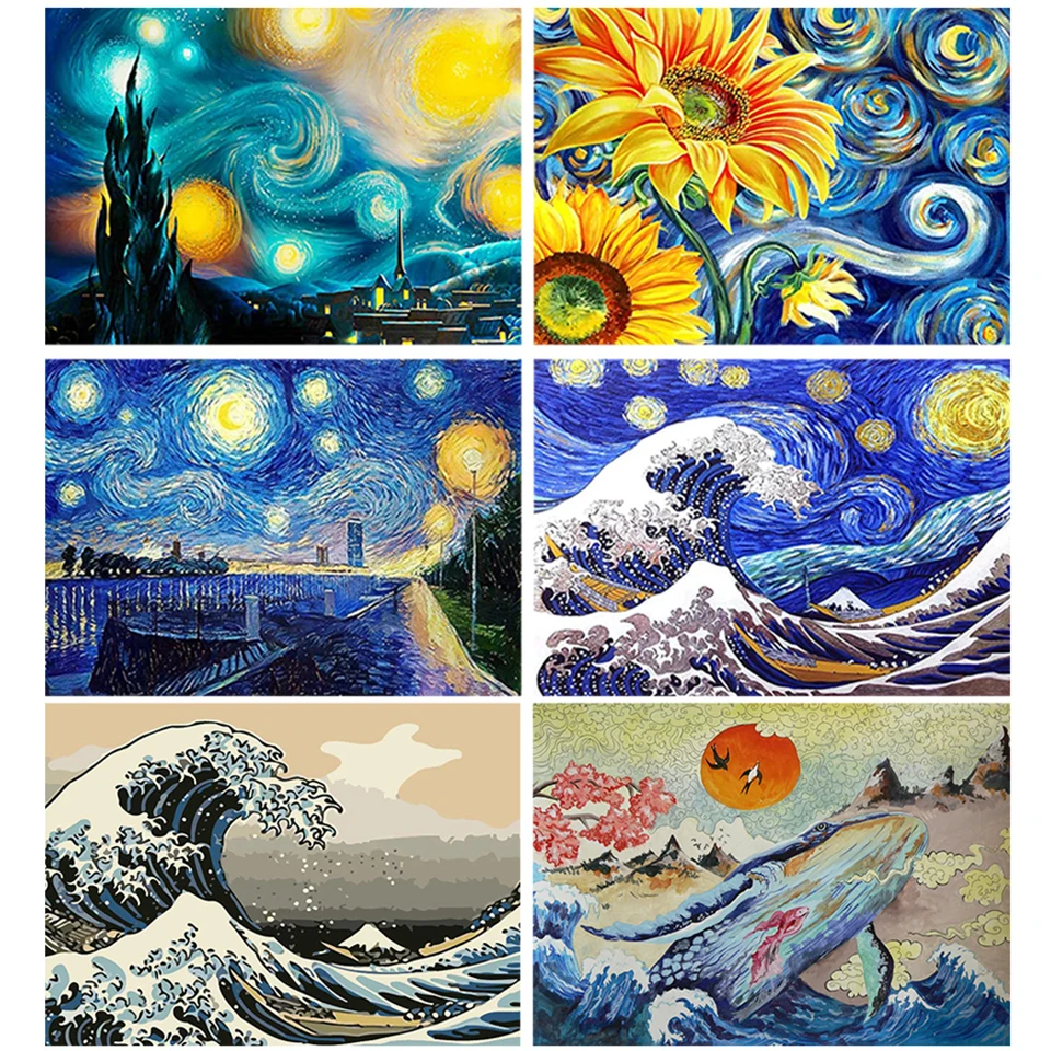 Van Gogh 5d Diamond Painting Kit Starry Night Full Diamond Embroidery Mosaic Cross Stitch Kanagawa Waves Ukiyo-e Famous Painting