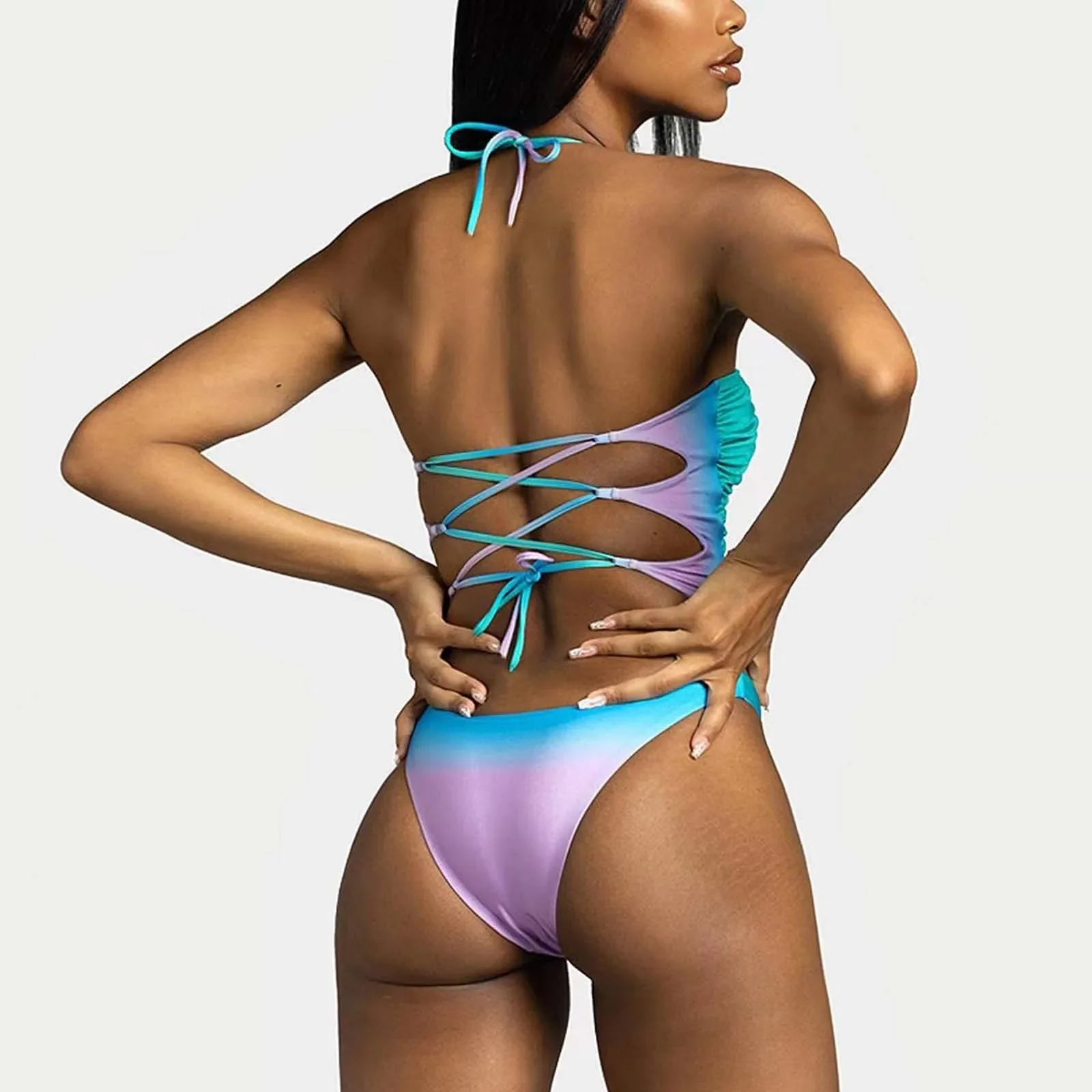 Abiti da spiaggia per le donne Costumi da bagno Costumi da bagno Costumi da bagno Abito da spiaggia Glutei pesca Triangolo Bikini Set Trajes De BañO Mujer