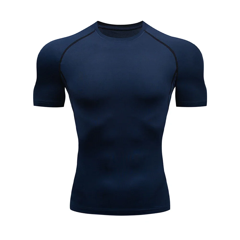 Men\'s Bodybuilding Sports Tight T-shirt Summer Compression O-Neck T Shirt Gym Fitness Quick Dry Running Tshirt Male Workout Tops