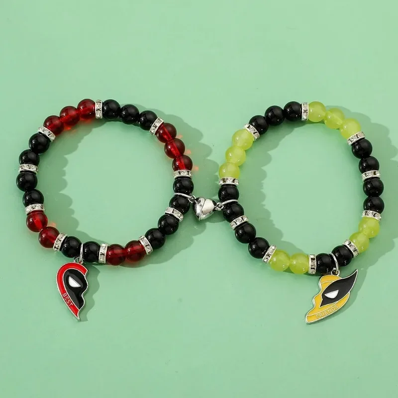 Disney Deadpool and Wolverine Pendant Best Friends Bracelets Natural Stone Beaded Bracelet  Jewelry Kids Toys for Birthday Gifts