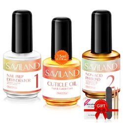 SAVILAND 15ml Nail Primer Nail Prep Dehydrate and Cuticle Oil for Nails No Need UV LED Lamp Manicures for Nail Art Design