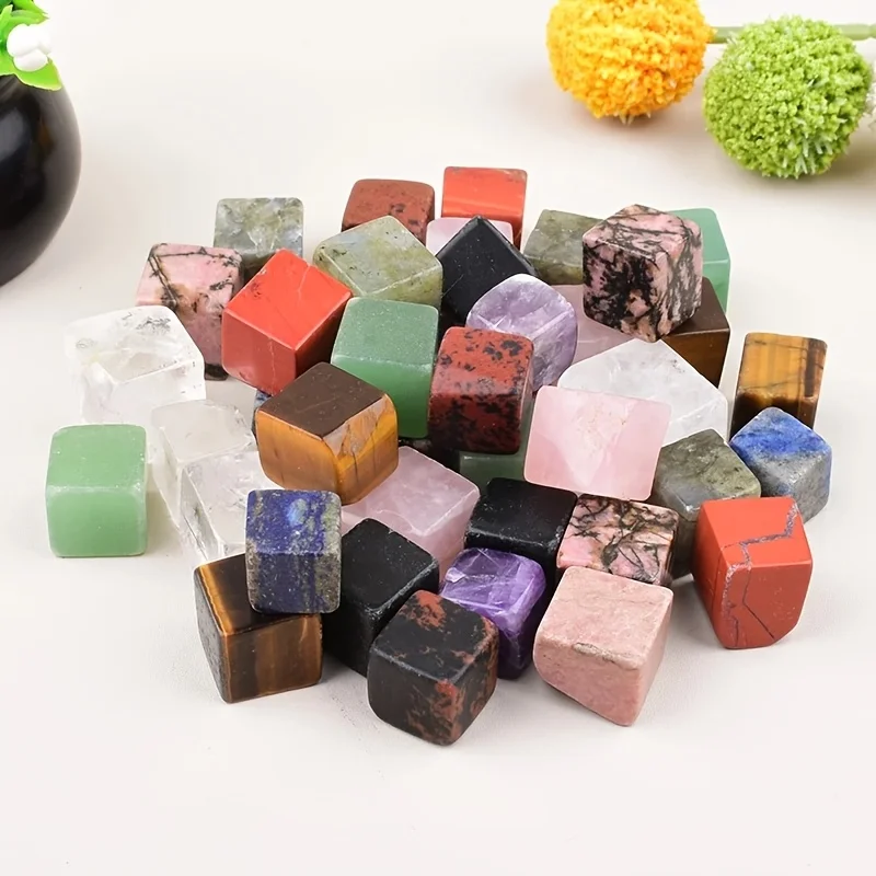 1pc Random Crystal Cubes, Polished Loose Stones with Unique Color Variations, Irregular Cracks Inclusions for Jewelry Making