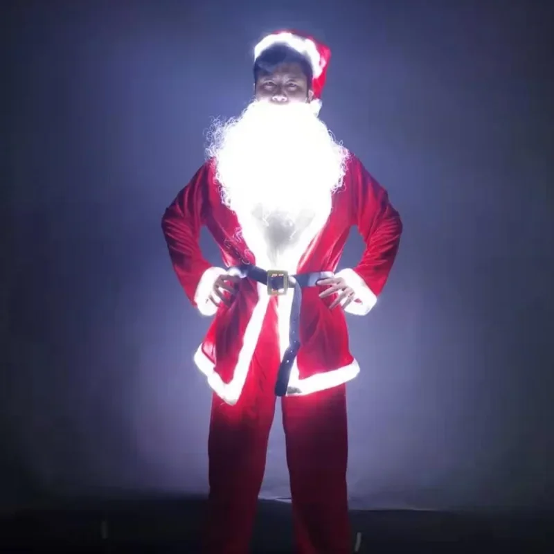 Light Up Santa Claus Costume Adult LED Christmas Halloween Cosplay Costume Festival Stage Performance Wear Party Wear Men Woman