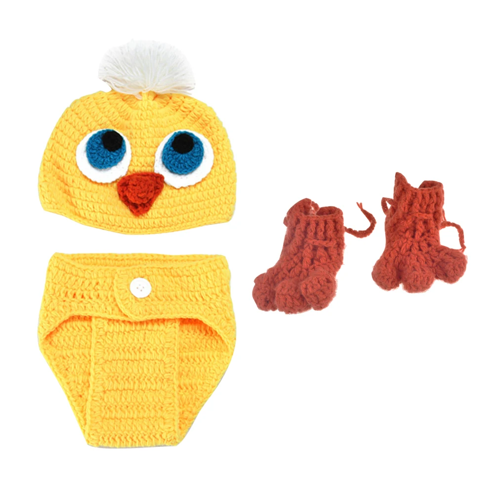

Yellow Duck Hat Handmade Knit Baby Outfit Set Soft Elastic Newborn Costume for Photography Unisex Animal Design Party Wear