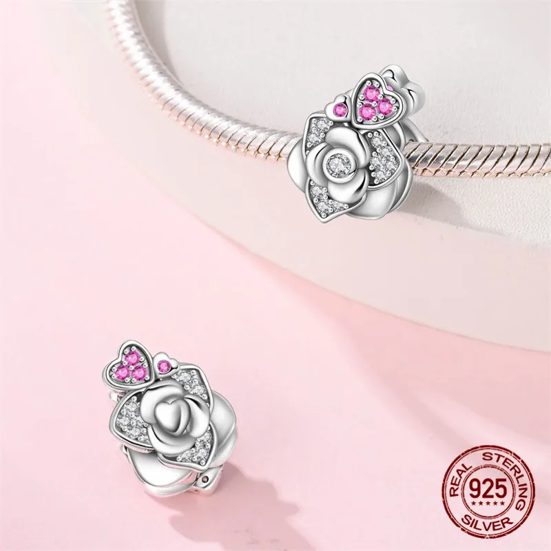 مجموعة خرز قلادة على شكل قلب من الفضة الإسترليني عيار 925 مع الزركون مع سوار أصلي هدية مجوهرات نسائية ذاتية الصنع