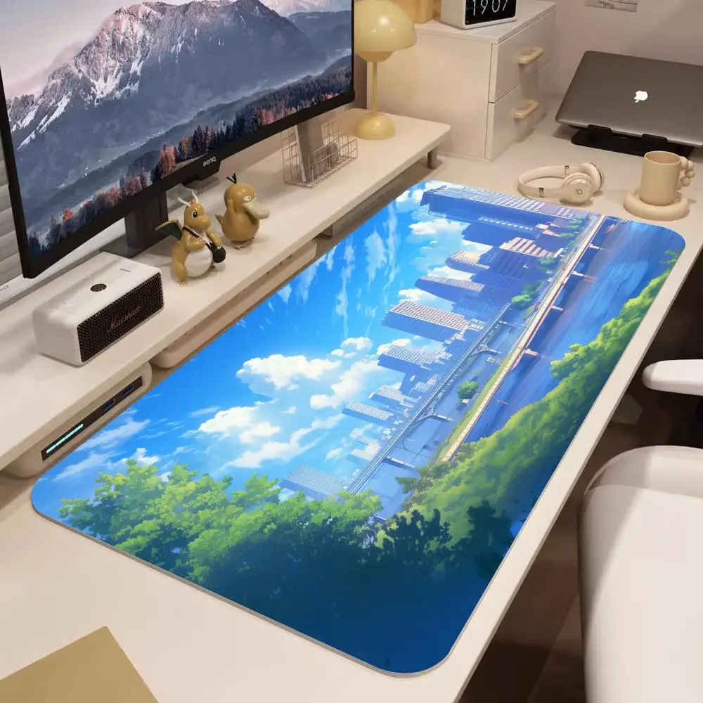 

Anime city Mouse Pad XXL Gaming Accessories Office Gamer Keyboard Desk Mat Non-Slip Laptop Large Rubber White Clouds Mousepad