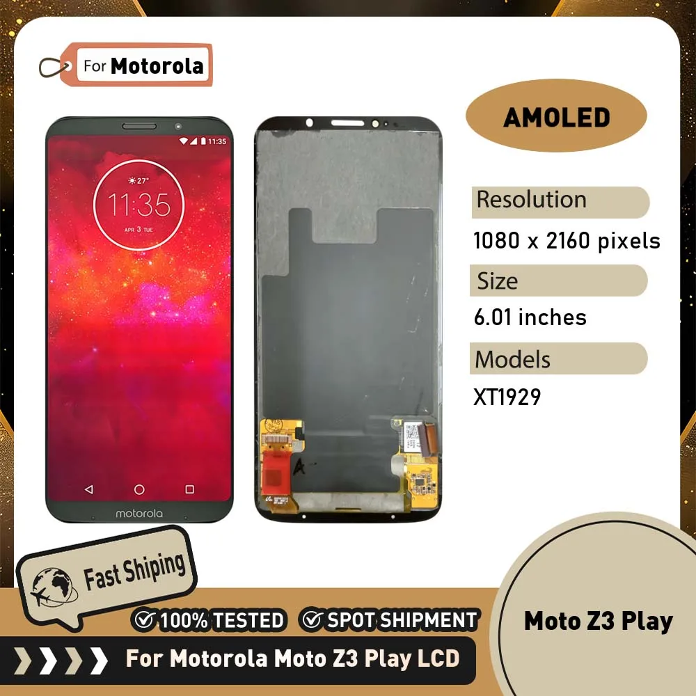 Pantalla LCD AMOLED de 6,01 pulgadas para Motorola Moto Z3 Play, conjunto de digitalizador con pantalla táctil para Motorola XT1929, piezas de repuesto LCD