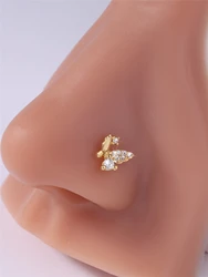 1Pcs 20G L Shaped Nose Studs CZ Cute Butterfly Design Gold Silver Color Nose Piercing for Women Girl Cute Nostril Jewelry