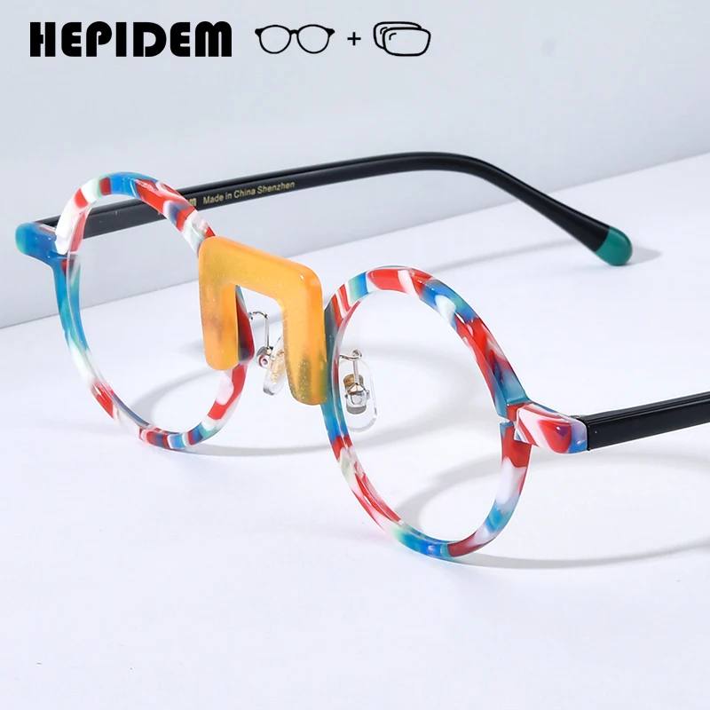 Lunettes de vue HEPIDEM pour myopie, verres optiques progressifs anti-lumière bleue, lunettes rondes en acétate pour femmes 9382