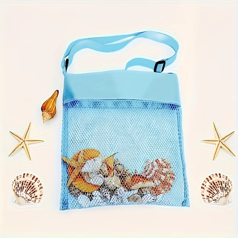 

1 шт. красочная пляжная сумка из сетчатой ткани, дышащая сумка-тоут с регулируемым ремнем, сумка для хранения для пикника на открытом воздухе, сумка для сбора ракушек, складная и регулируемая сумка для хранения, предметы первой необходимости для отпуска, 