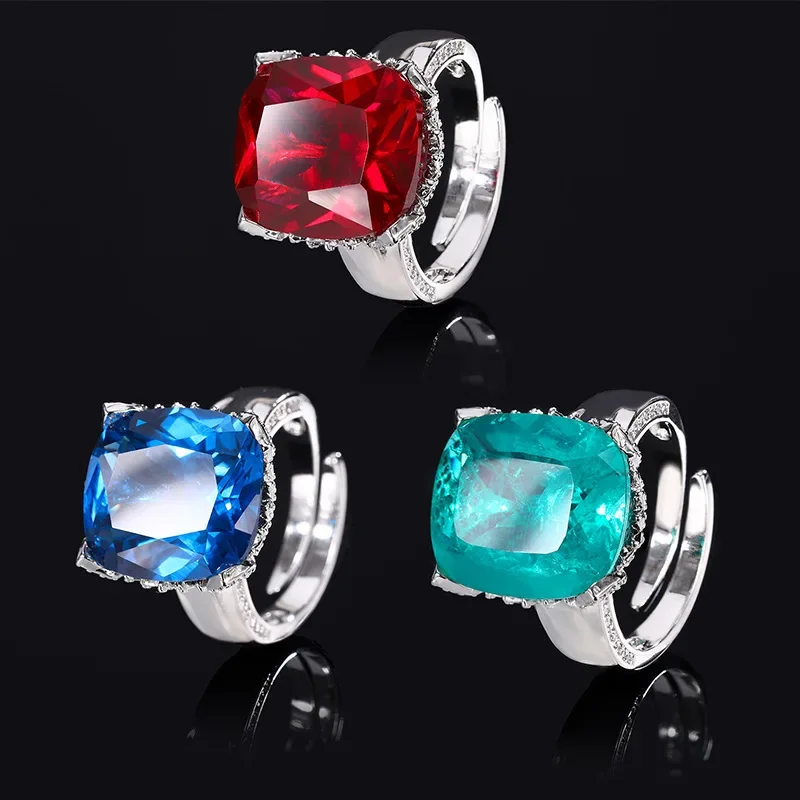 

Luxury Adjustable Gemstone Rings Vibrant Red Teal and Blue Crystal Jewelry Perfect for Elegant Occasions Elegant Jewelry Women