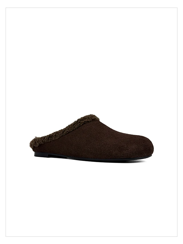 2027 Autumn Winter New Arrival Cow Suede Upper Warm Faux Shearling Lining Mango‑Toe Slip‑on Women's Home Mule Cotton Slippers