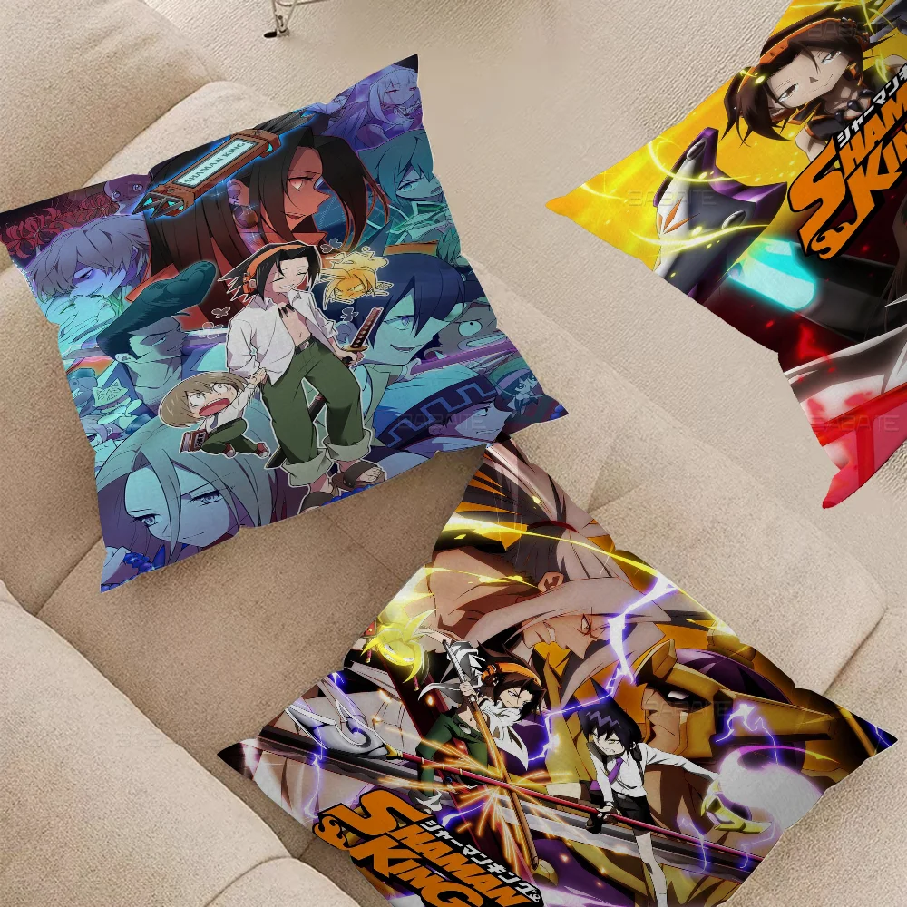 Japanese Anime Shaman King Pillow Covers Cartoon Sofa Decorative Home Double-sided Printing Short Plush Cute Cushion Cover