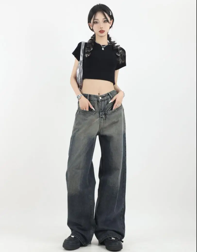 Feste Jeans für Frauen 2023 Herbst Winter neue Mode Vintage Chic Jeans Knopf Reiß verschluss lose lässige Jeans mit hoher Taille