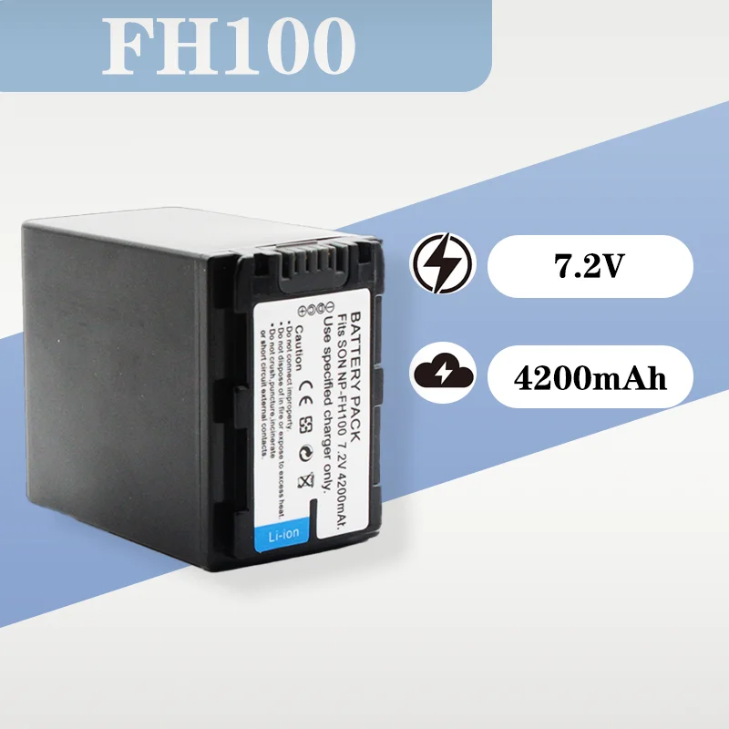High Capacity 4200mAh Fully Decoded FH100 Lithium Battery 7.2V Compatible with Sony NP-FH100 Cameras