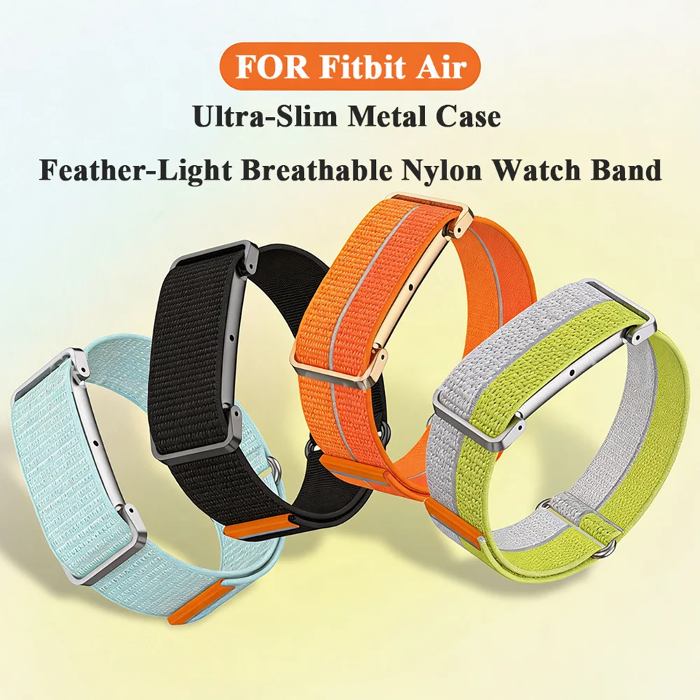 Capa protetora de metal com alça de nylon para google fitbit air, pulseira de substituição ultrafina, leve e respirável, de liberação rápida