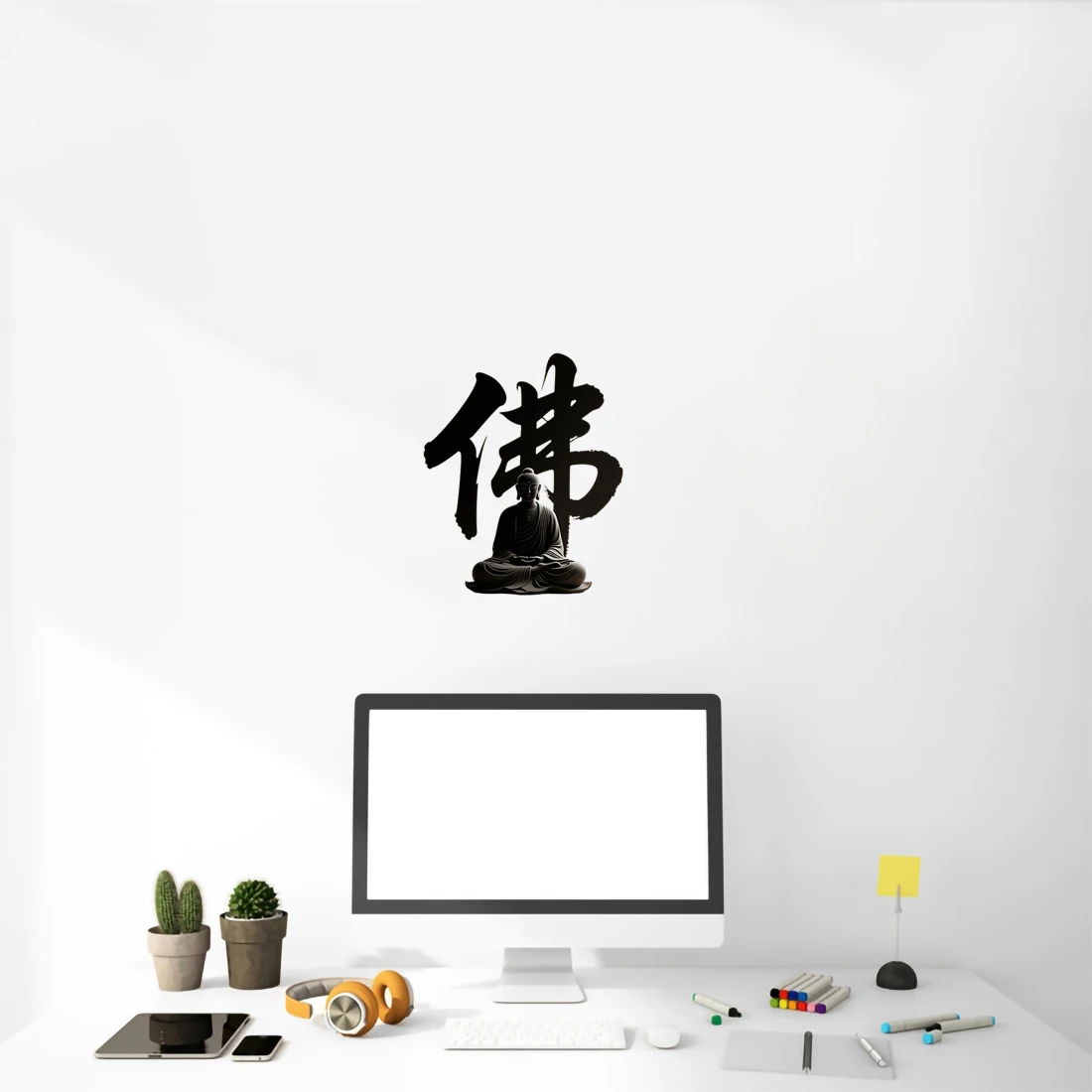 Three Ratels CEE73 Buddhist style text art wall stickers are used for home decoration reception room decals