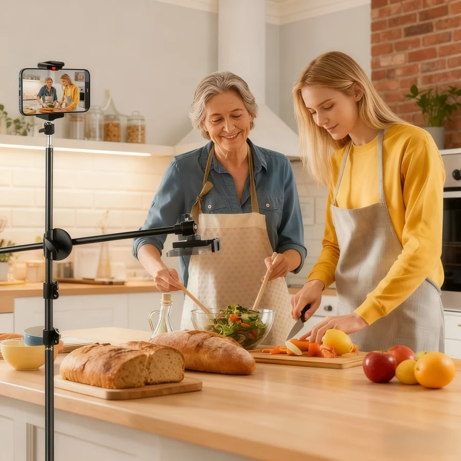 Adjustable 82.68inch Floor Stand Tripod for Phone, Detachable Overhead Stand for Live Streaming, Recording, Cooking, Painting, and Food Photography - No Batteries Required, Perfect for Christmas Gifts, Holiday Offices, Bedrooms, Hotels, Parties, and Restaurant Decorations
