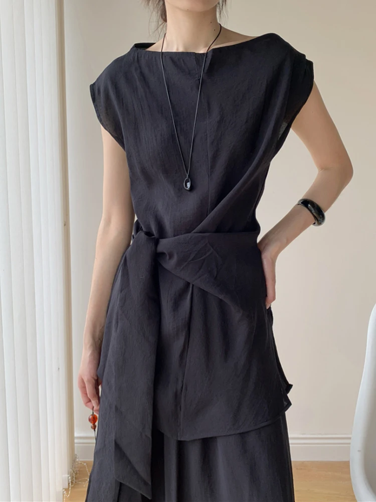 YERMORA Atasan Kasual Singkat Balutan Hitam Set Dua Potong Wanita Rok Setengah Tubuh Baru Longgar Leher-o Mode Pasang Musim Semi Musim Panas 2025