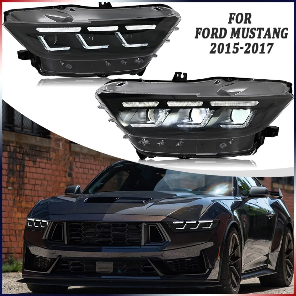 

2 шт. дымовые светодиодные фары в сборе для Ford Mustang 2015 2016 2017, передняя фара в сборе, аксессуары для фар