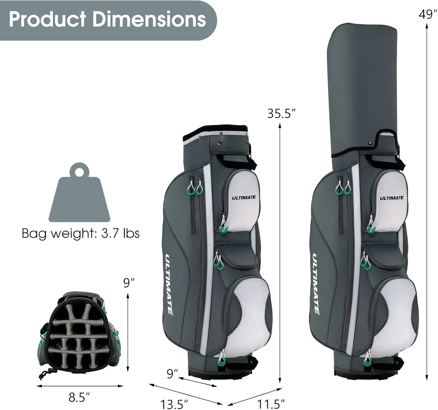 Golf Cart Bag with 14 Way Top Dividers, Lightweight Golf Cart Bag with Shoulder Strap, 7 Zippered Pocket