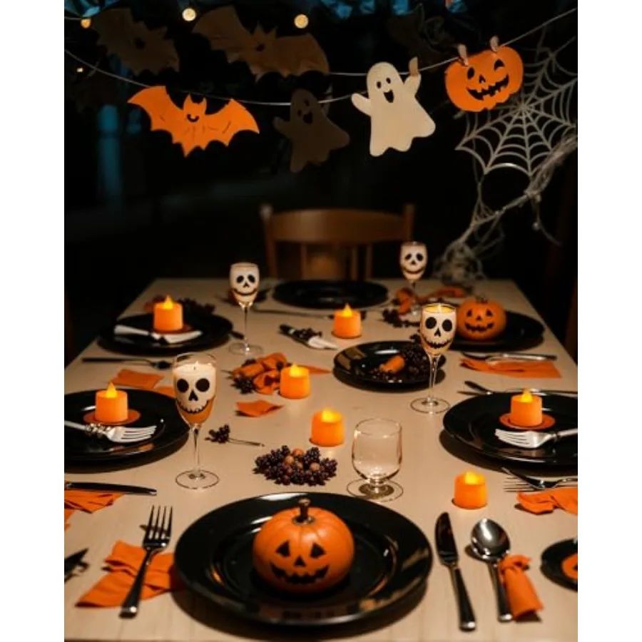 24 Pack Halloween Orange LED Votive Candles Battery Operated, Flameless Fake Colored Tea Lights Candles for Party Diwali Pumpkin