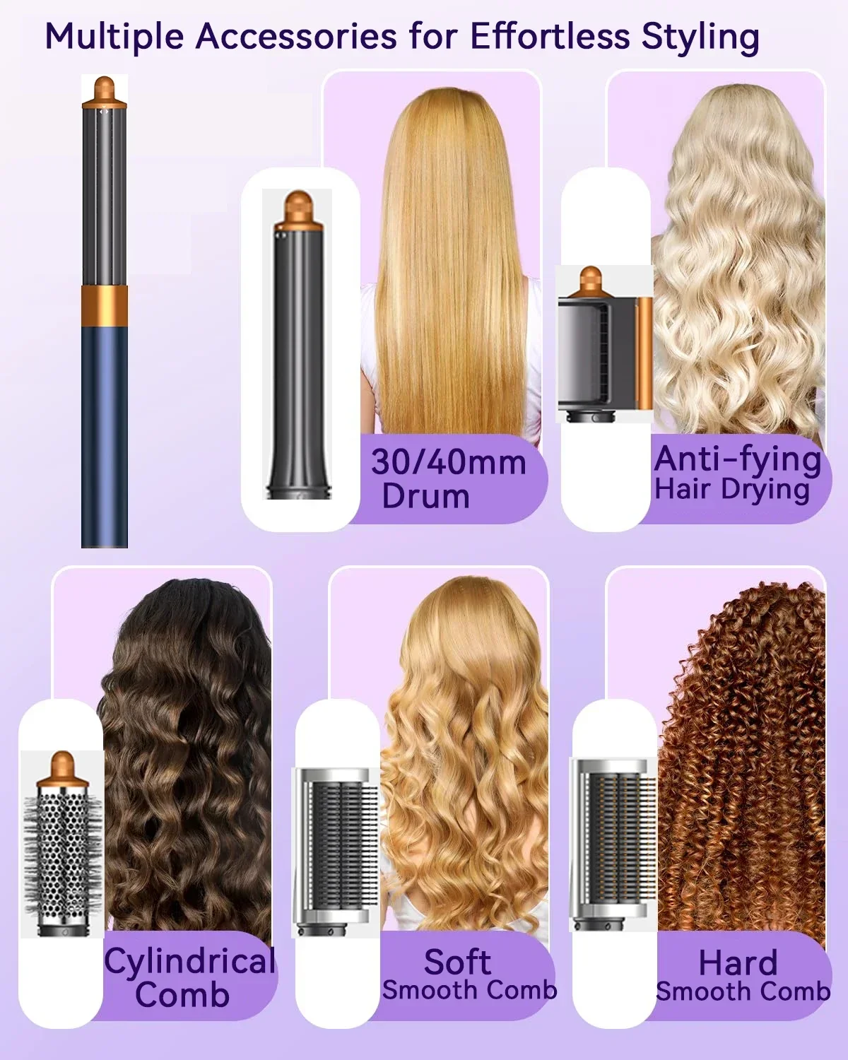 ماكينة تصفيف الشعر الاحترافية 6IN1 1300W متعددة الوظائف - جافة ومستقيمة وتجعيدها مع فرشاة، مثالية للاستخدام المنزلي في الصالونات