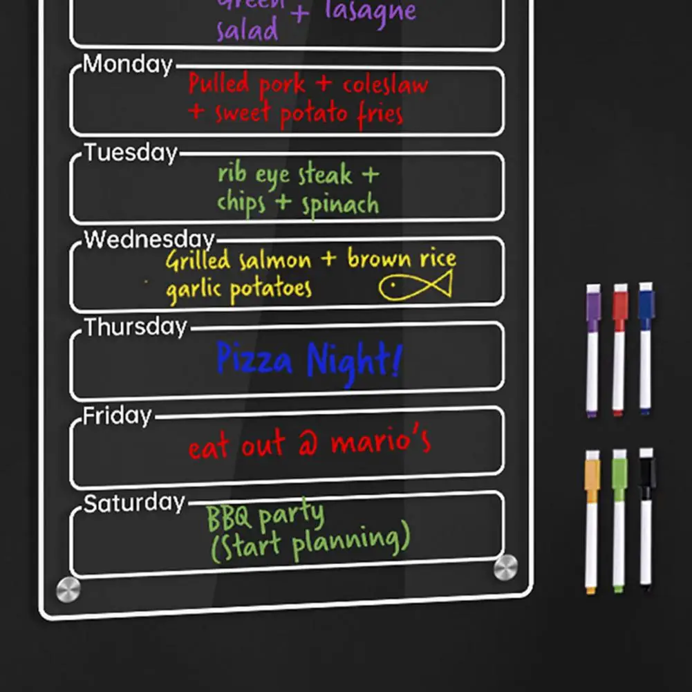 Tableau mémo magnétique en acrylique, licence hebdomadaire, signe exécutif avec 6 marqueurs, babillard de rappel de mémo effaçable