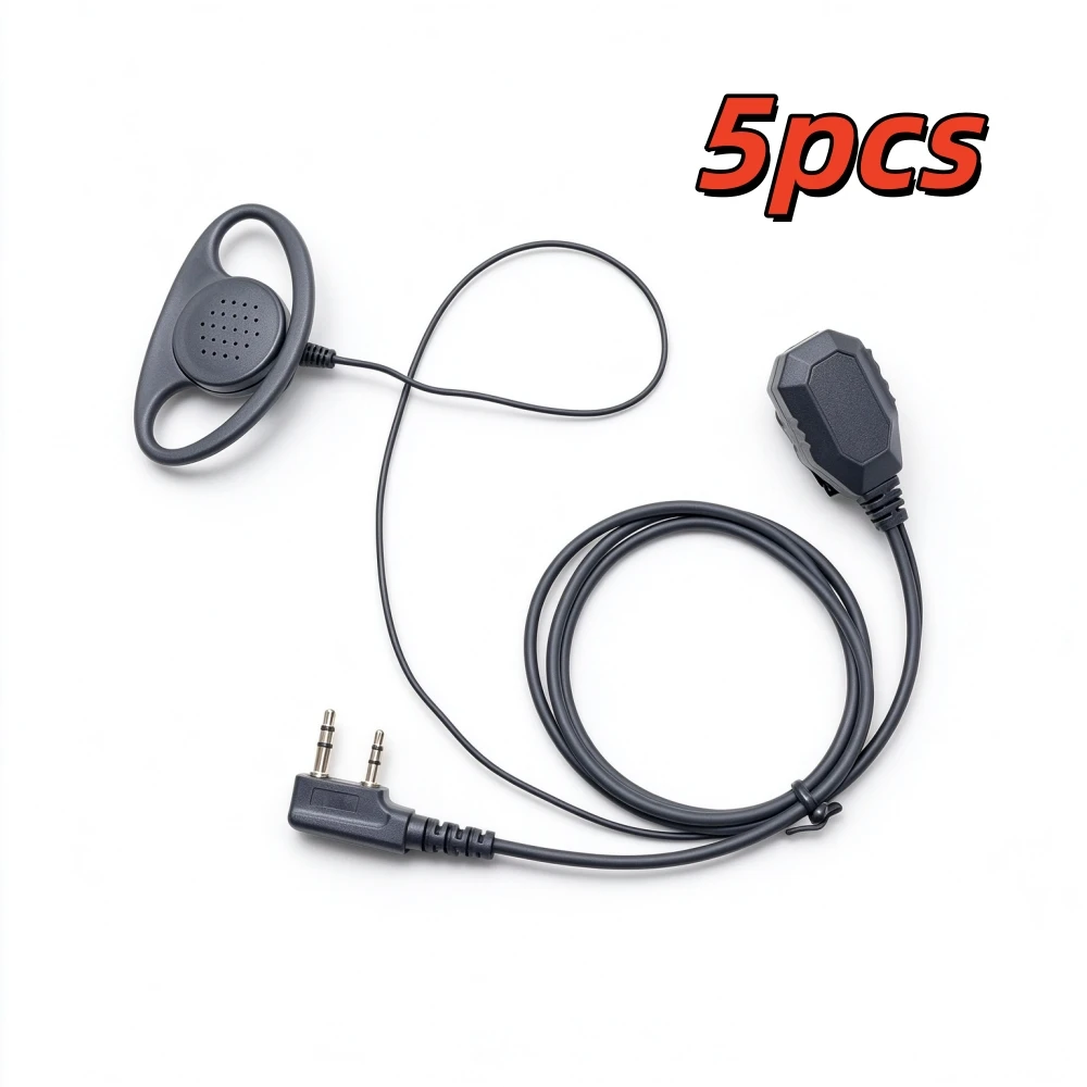 2-pins K-stekker, D-vormige oordopjes voor walkie-talkies, handsfree headset met ingebouwde PTT-microfoon, tweerichtingsradiohoofdtelefoon voor Baofeng.