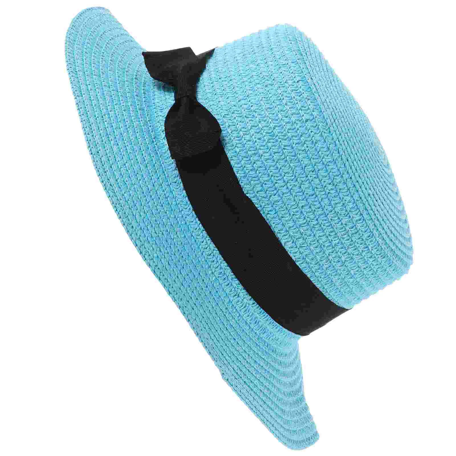 Attractive Hat Bowler Women Summer Straw Outdoor Sun Beach for Sky-blue Roll-up