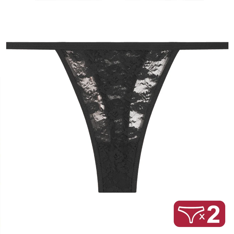 2Pcs/Set Best Sale Floral Women Thongs Female Sexy Lace G-String Low Waist Panties Underwear Hollow Out T-Back Transparent Girls