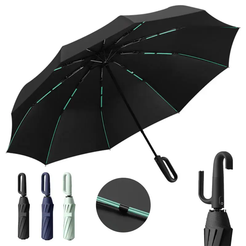 Paraguas Plegable Automático Reforzado de 20 Varillas, Resistente al Viento, de 40.55 Pulgadas, con Mango de Hebilla, Resistente al Agua y al Viento, para Hombre