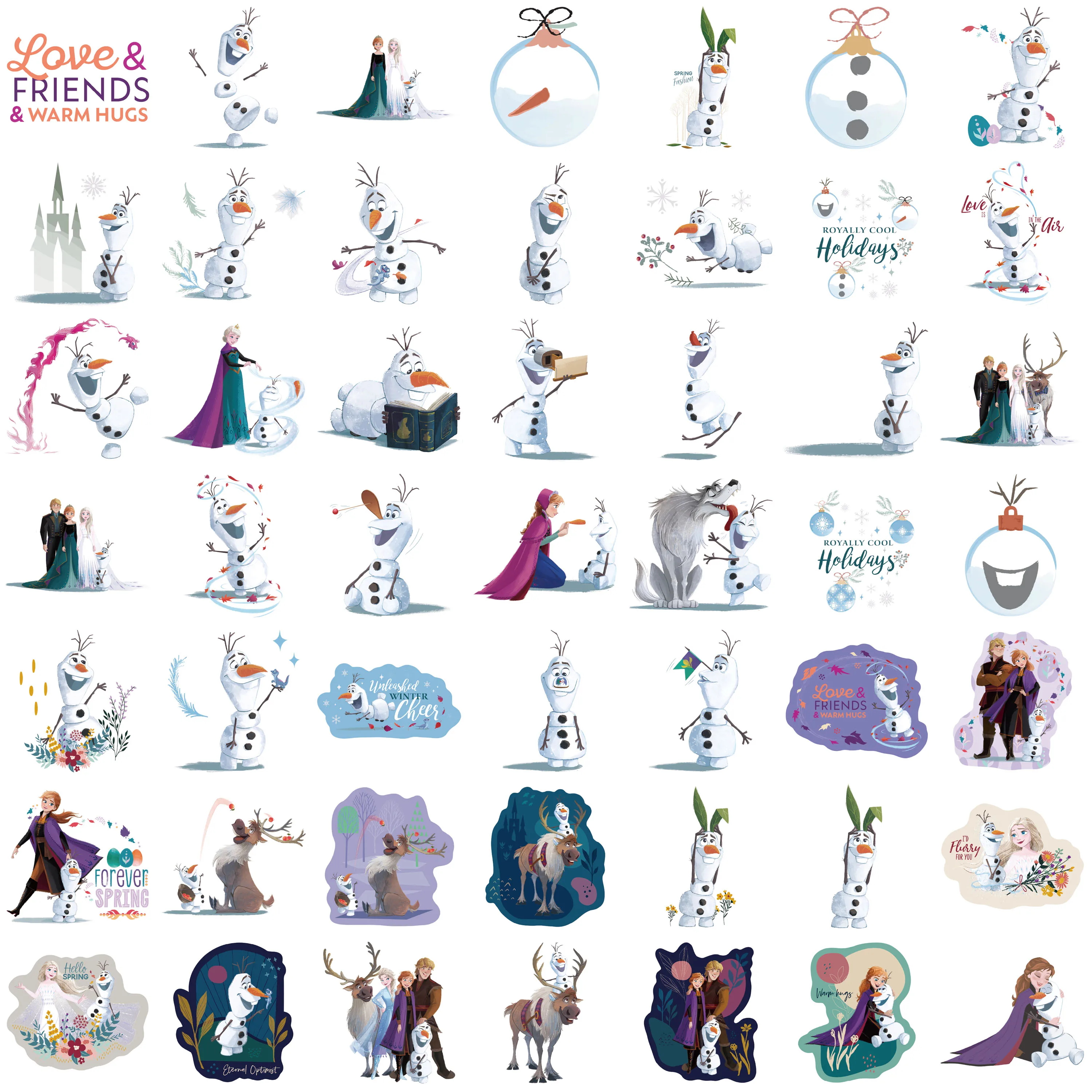 50PCS Disney Frozen Olaf Movie Stickers Anime Decal Skateboard Laptop Motorcycle Cute Kawaii Cartoon Sticker Pack Kids Toys