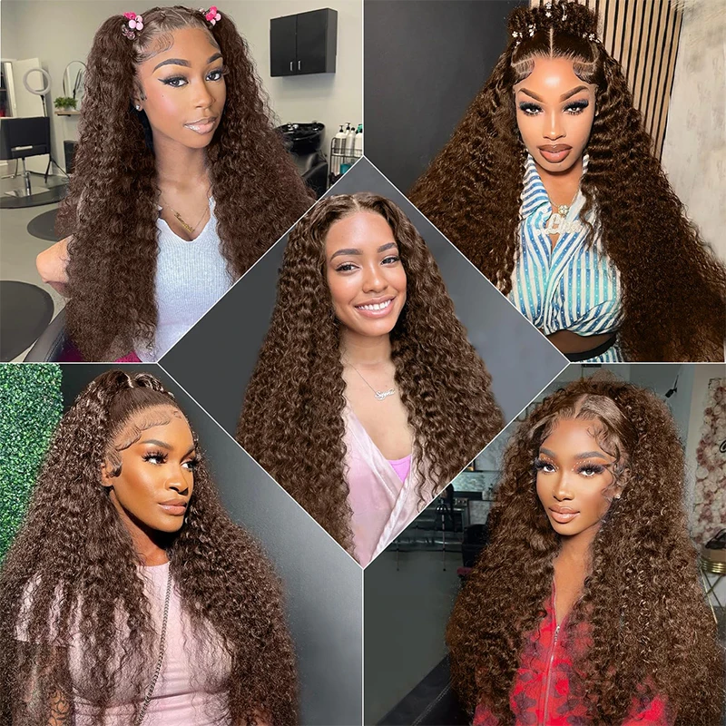 Chocolade Bruin Water Wave 13X6 Lace Front Pruik 30 Inch Curly Wave 13X4 Lace Frontale #4 Gekleurde 100% Human Hair Pruiken Voor Vrouwen