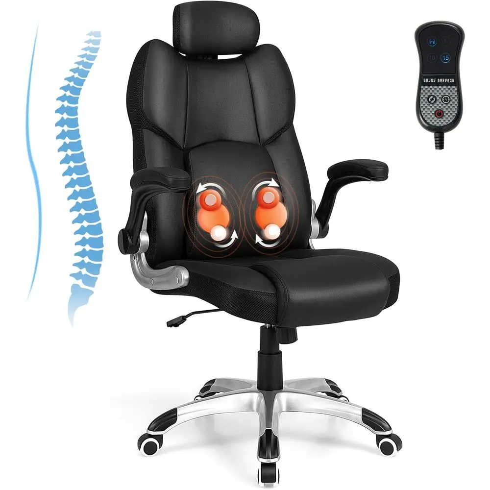 Ergonomic Massage Office Chair with Removable Lumbar Cushion, Adjustable Recline, and Padded Armrests for Home or Office Use, Bl