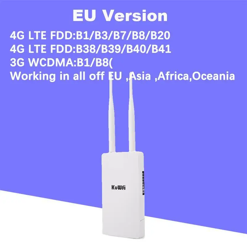 To KuWFi Waterproof Outdoor 300Mbps WiFi Router CAT4 4G LTE Routers 3G/4G SIM Card Router Modem for IP Camera/Outside WiFi