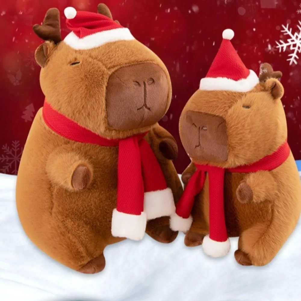 카와이 드레스 크리스마스 Capybara 플러시 시뮬레이션 푹신한 Capybara 플러시 장난감 부드러운 만화 Capibara 푹신한 인형 크리스마스 장난감
