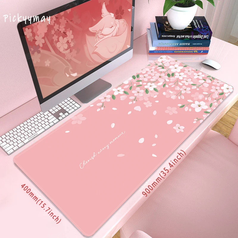 

Locking Edge Mouse Mats Large Rubber Mouse Pad Pink Cherry Blosoom Mousepads Office Mousepad Cute Deskpad Keyboard Mat 900x400