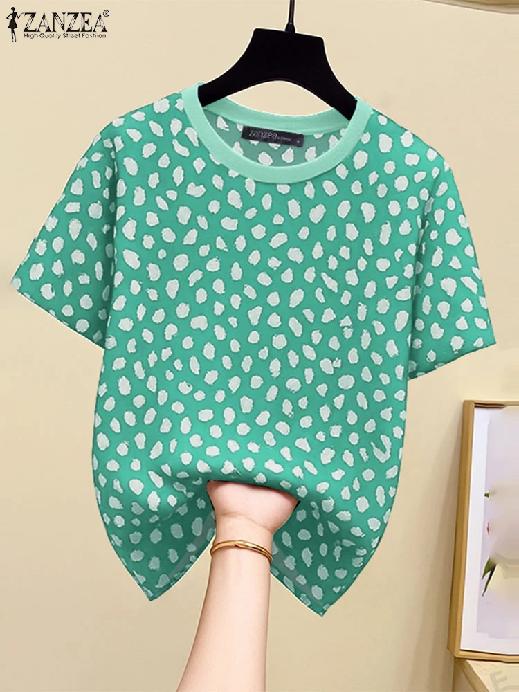 

ZANZEA 2025 Summer Lightweight T-Shirts Short Sleeve Fashion Contrast-Color Women Blusas Mujer O-Neck Casual Printing Blouses