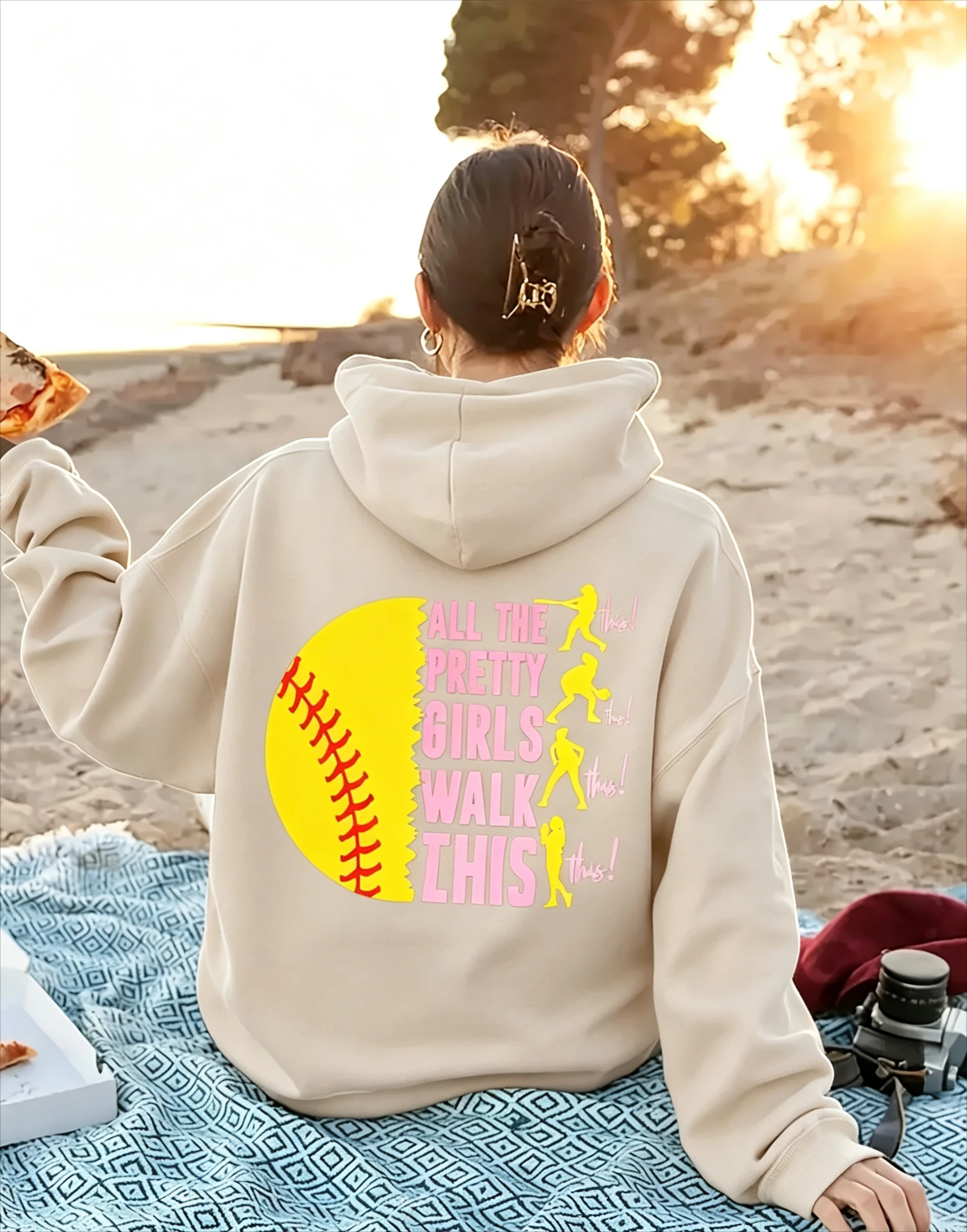 Women Loose Hooded Sweatshirt Softball All The Pretty Girls Walk This Back Graphic Print Soft Warm Sports Daily Casual Hoodie