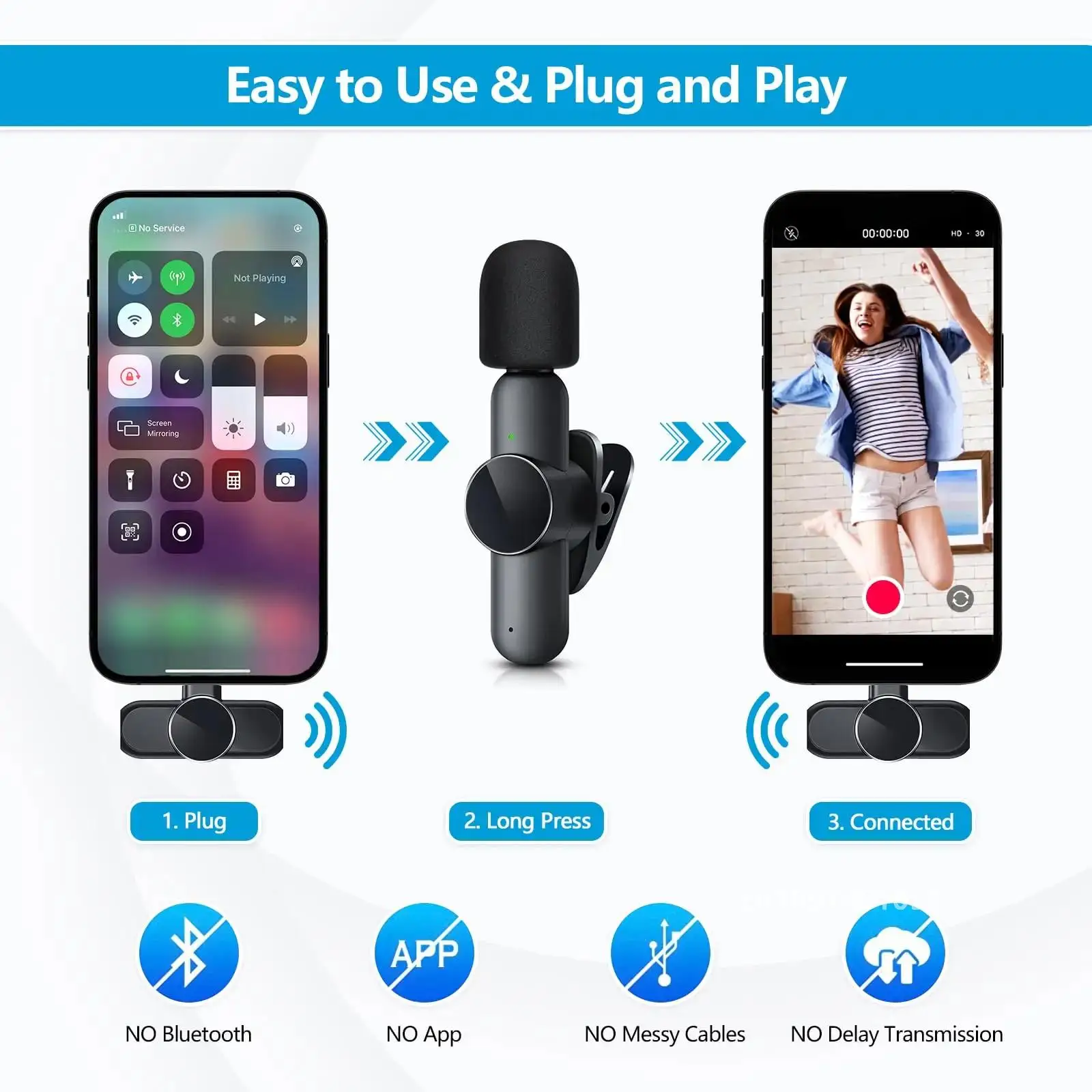 JOCEEY K3 Wireless Lavalier Microphones,2 in 1 Mini Lavalier Wireless Microphone for iPhone iPad Android for Recording/Live/Vlog