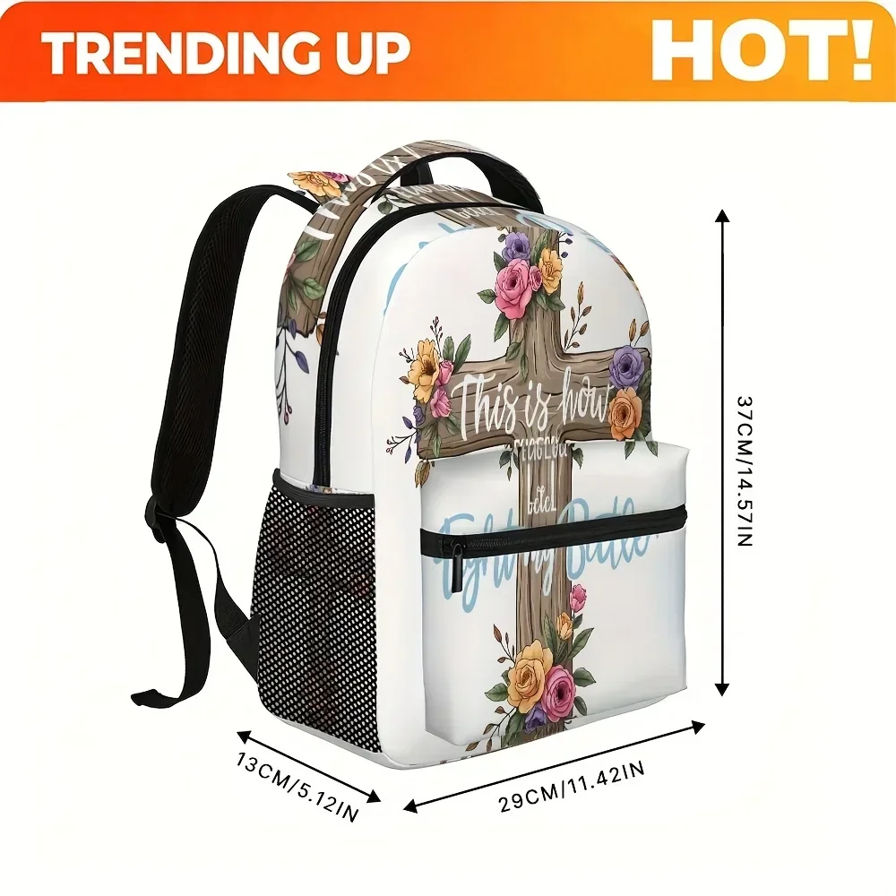 Custom Bag 1pc Inspirational Mother's Day Backpack With Floral Cross & 