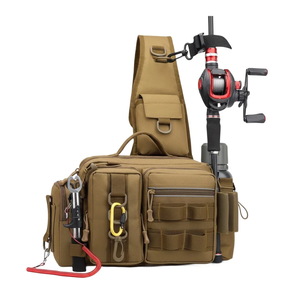 Fishing Backpack with Rod Holder Adjustable Widen Shoulder Straps Waterproof Oxford Material for Outdoor Fishing and Hiking
