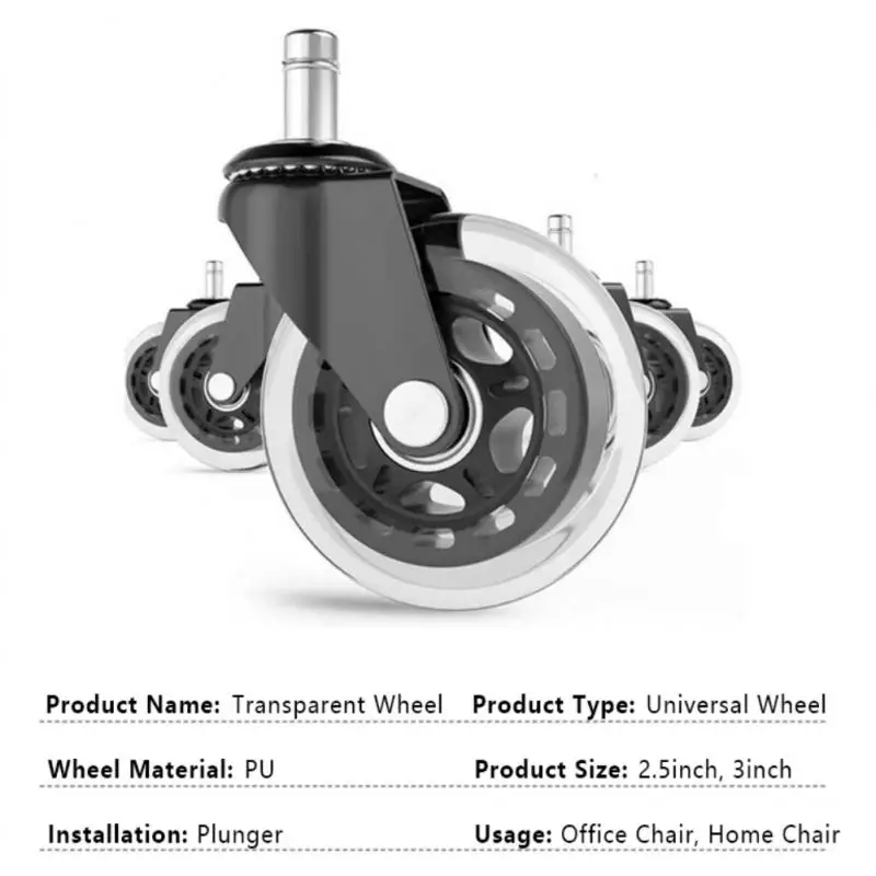 2/1pc Office Chair Wheels Replacement Desk 2.5/3inch Mute Swivel Caster For Heavy Furniture Universal Polyurethane Rubber Caster