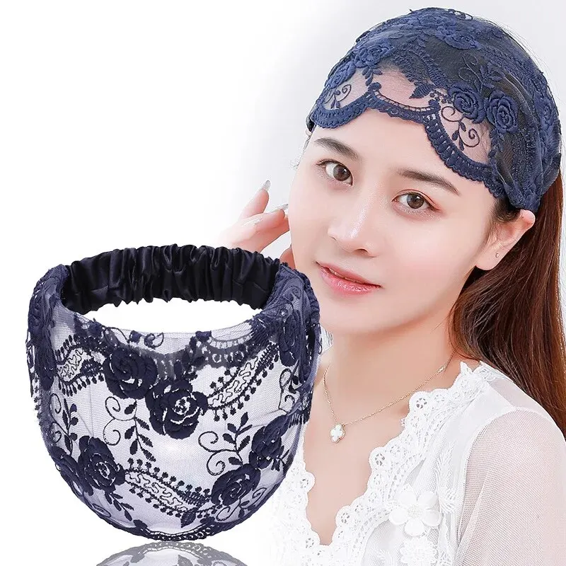 Lace Headbands For Women;Wide Floral Pearl Lace Elastic Headbands Hair Accessories For Women Fashion