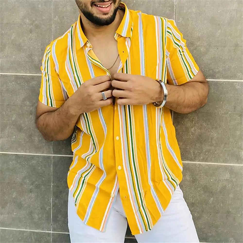 Hawaiian Shirts For Men Vintage Summer Shirt Striped Short Sleeve Oversized Street Mens Designer Clothes Camisas De Hombre