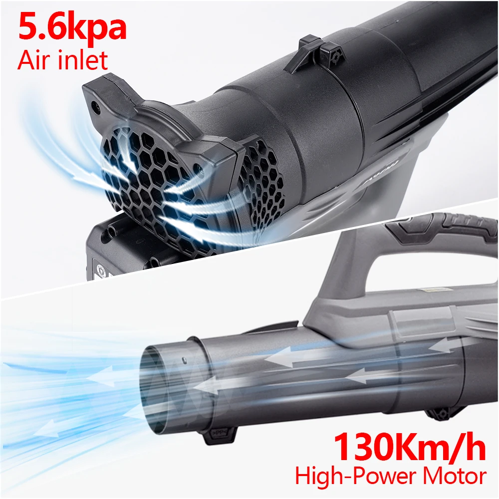 Asciugacapelli ad alta potenza 18V Asciugacapelli efficiente Accumulo d'acqua Foglie cadute Polvere di neve Segatura Soi Collettore di polveri Ventilatore