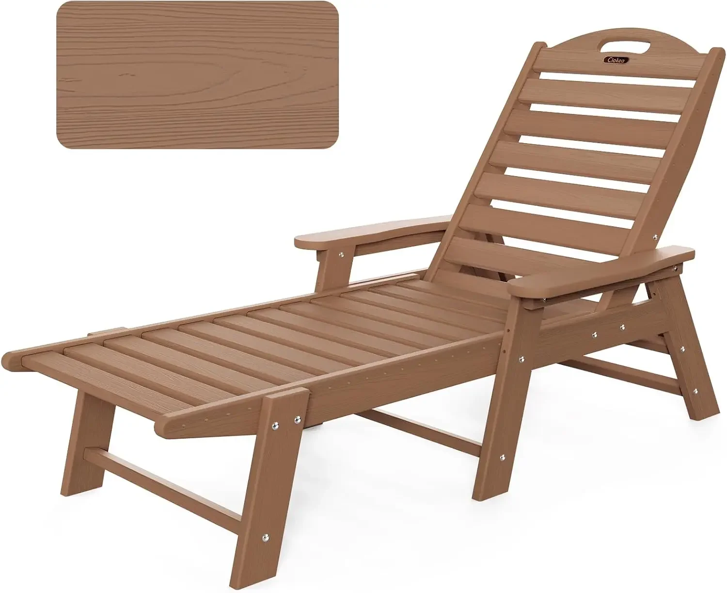 Chaise Lounge Chair Outdoor with Wood Texture, Adjustable 5-Position Chaise Lounge Outdoor, Patio Lounge Chair for Poolside Back