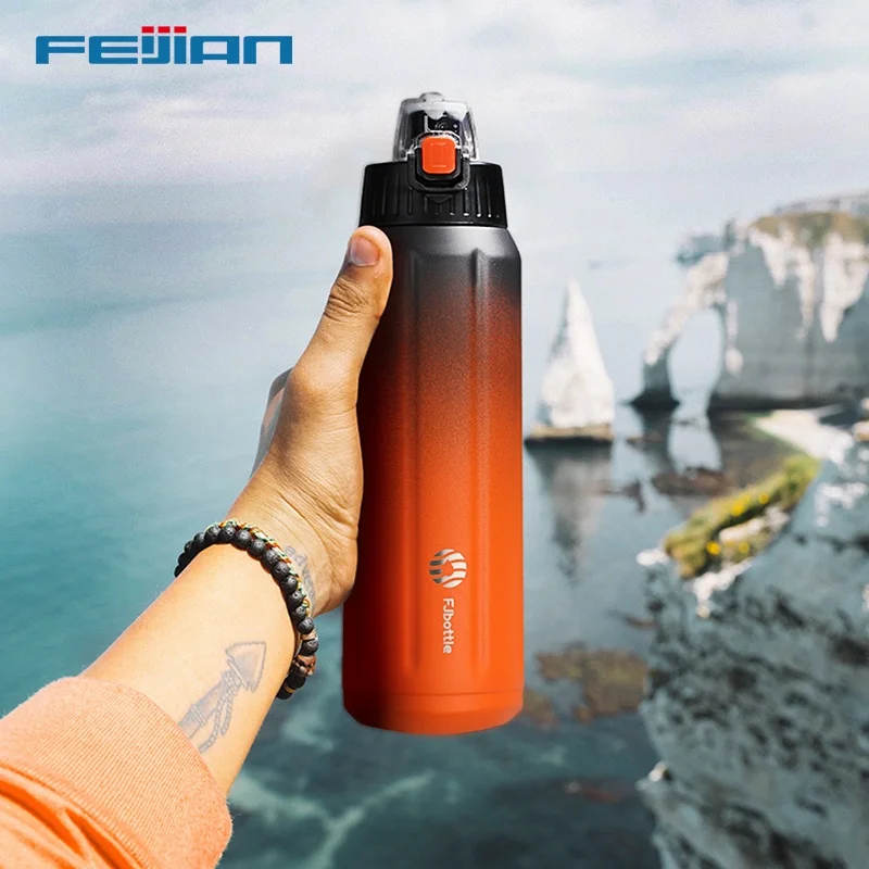 FEIJIAN Thermos double paroi, bouteille de sport, 600 ml, acier inoxydable 18/10, flacon sous vide, gobelet isolé, anti-fuite, personnalisé