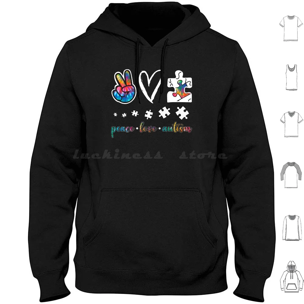 

Autism Tie-Dye Puzzle Hoodie cotton Long Sleeve Peace And Love Cute Autism Puzzle Piece Autism Awareness Peace Sign